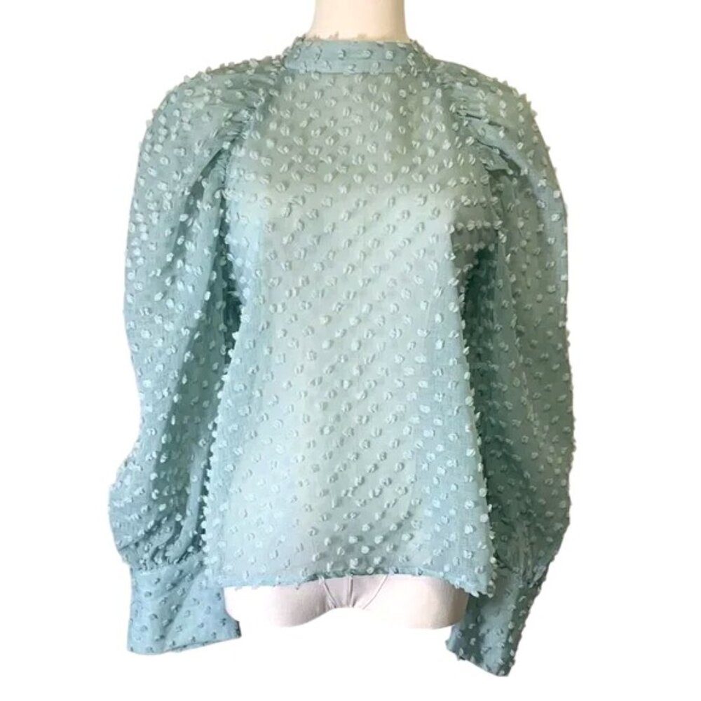 Zara Green Puff Sleeve Blouse in EUC. Size S.